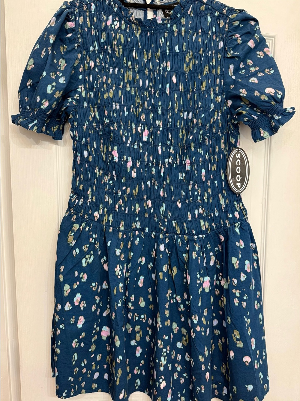 ScoopTeal Floral Smocked Casual Dress
